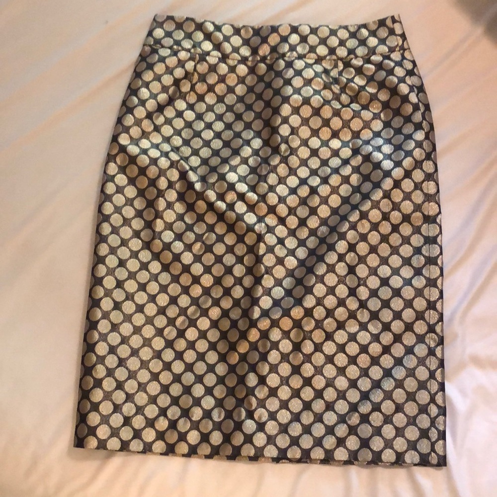 J Crew pencil skirt with golden polka dots
